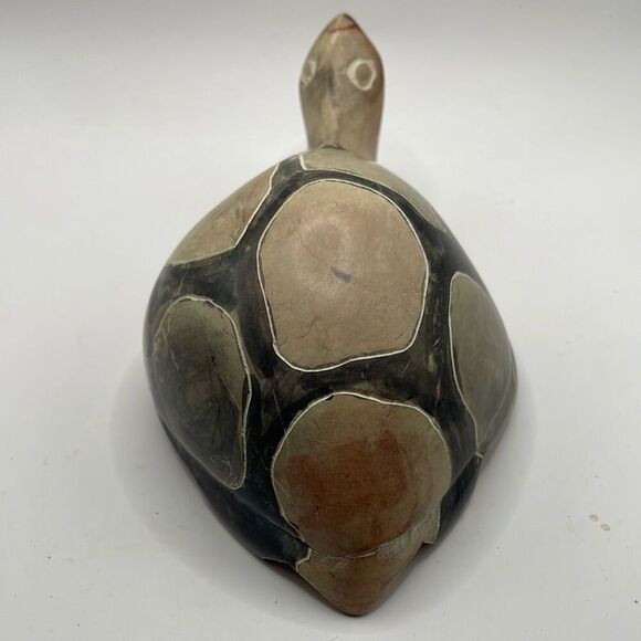 Decorative Stone Carved Turtle Figurine Black and Tan Collectible - Picture 7 of 9